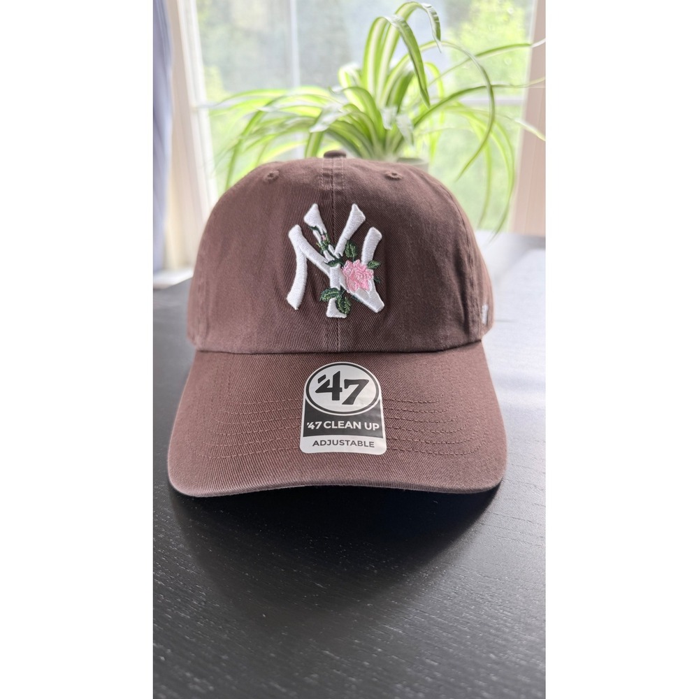 47 Brand New York Yankees Floral Brown Baseball Hat Pink Underbrim